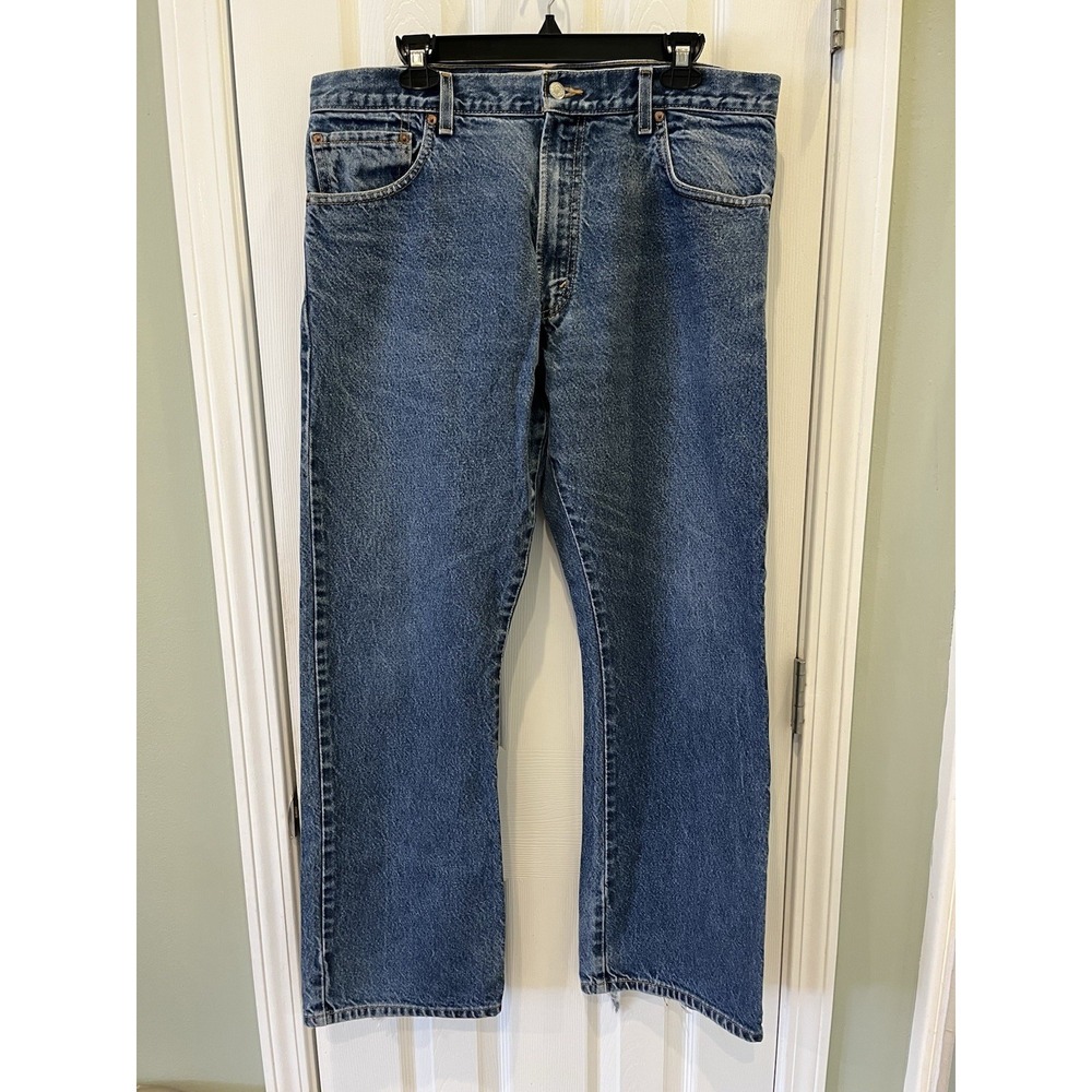 Vintage Levis 517 Jeans Mens 36x32‎ Blue Distressed Denim Bootcut Black Batwing